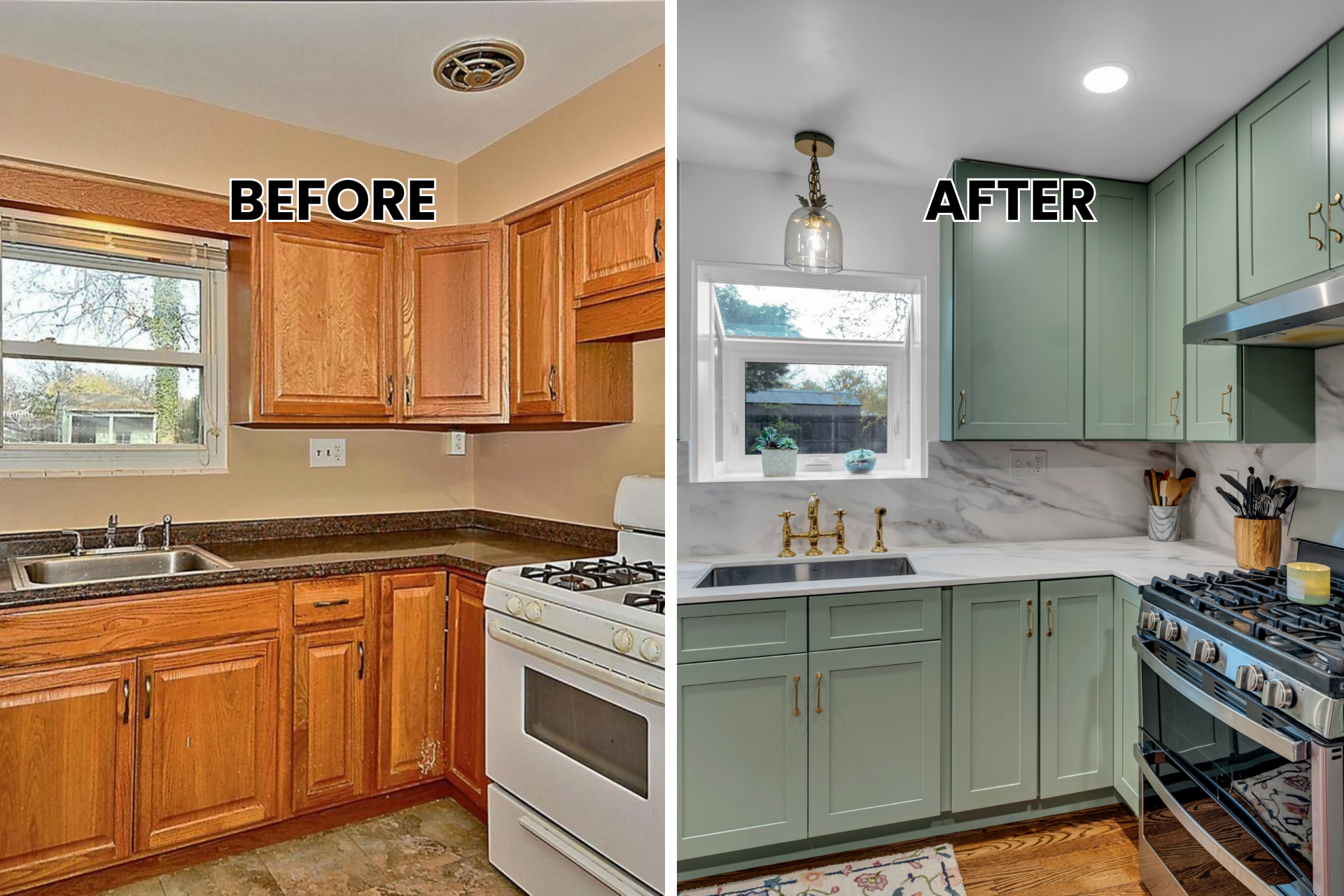Kitchen transformation — from dated oak to modern sage